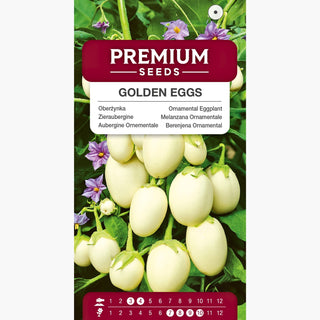 Zieraubergine - Golden Eggs - Kompakt Wüchsig, Essbar, Besonders Dekorativ - Solanum melongena