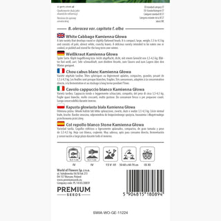 Weißkraut Kamienna Głowa - Ertragreich und haltbar, ideal zum Einmachen - Brassica oleracea var. capitata f. alba