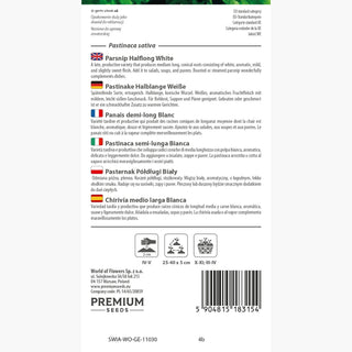 Pastinake Halblange Weiße - Ertragreiche Sorte, ideal zur Lagerung im Winter - Pastinaca sativa