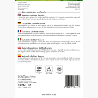 Zuckermais - Golden Bantam - Ertragreich, schmackhaft, große und süße Kolben bis zu 22 cm - Zea mays convar. saccharata