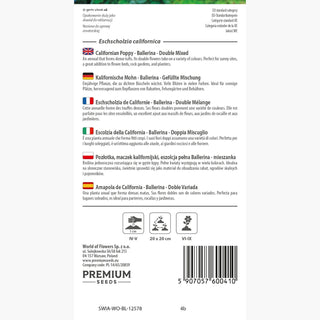 Kalifornische Mohn - Ballerina - Gefüllte Mischung - Leicht, Anmutig, Trockenheitsresistent - Eschscholzia californica