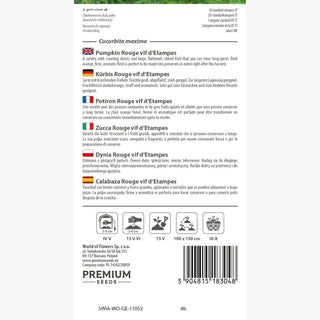 Kürbis - Rouge vif d'Etampes - Sorte mit süßem Geschmack und einfacher Kultivierung - Cucurbita maxima - Premium-Saatgut