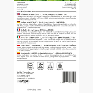 Radieschen 'De dix-huit jours' (18 Tage) - Saatband - Frühreifend, Sehr Schnelle Ernte