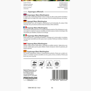 Spargel - Mary Washington - Traditionelle Sorte, Hoher Ertrag, Besonders Aromatisch - Asparagus officinalis