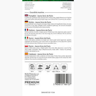 Kürbis - Jaune Gros de Paris - Gigantische Früchte bis zu 70 cm, saftiges, süßes Fruchtfleisch - Cucurbita maxima