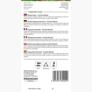 Große Kapuzinerkresse - Scarlet Gleam - Gefüllte, Kletternde, Leuchtende Blüten - Tropaeolum majus